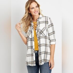 Maurices Plaid Button Down Tunic Shirt